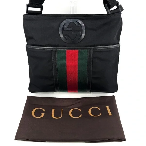 Gucci Black Messenger Bag with Red and Green Stripe - Picture 4 of 13